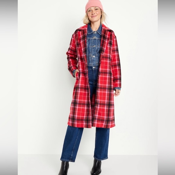 NWT Red Plaid Tartan Long Soft-Brushed Overcoat for Women - Picture 1 of 10